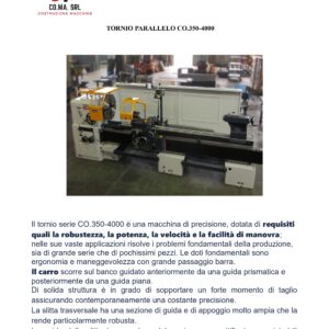 Tornio Parallelo CO.350-4000 - Macchina Nuova di Fabbrica "CE"